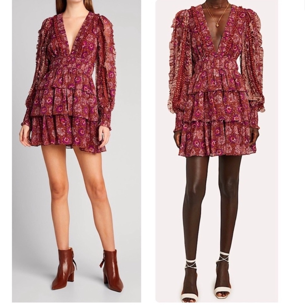 Revolve House of Harlow 1960 V-Neck Paisley Printed Dress in Berry.